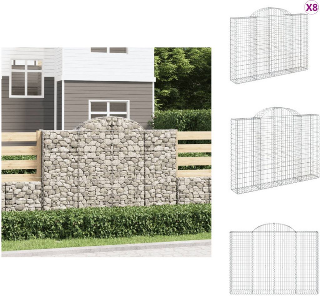 vidaXL Gabionen mit Hochbogen 8 Stk. 200x30x140/160cm Verzinktes Eisen - Blumentöpfe & Pflanzgefäße
