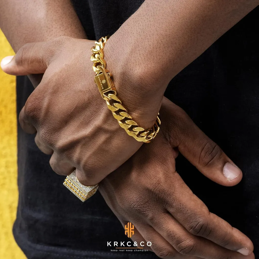 Bracciale Cubano Uomo Oro 18K Acciaio Inox 12mm - Gioielleria Online - 3