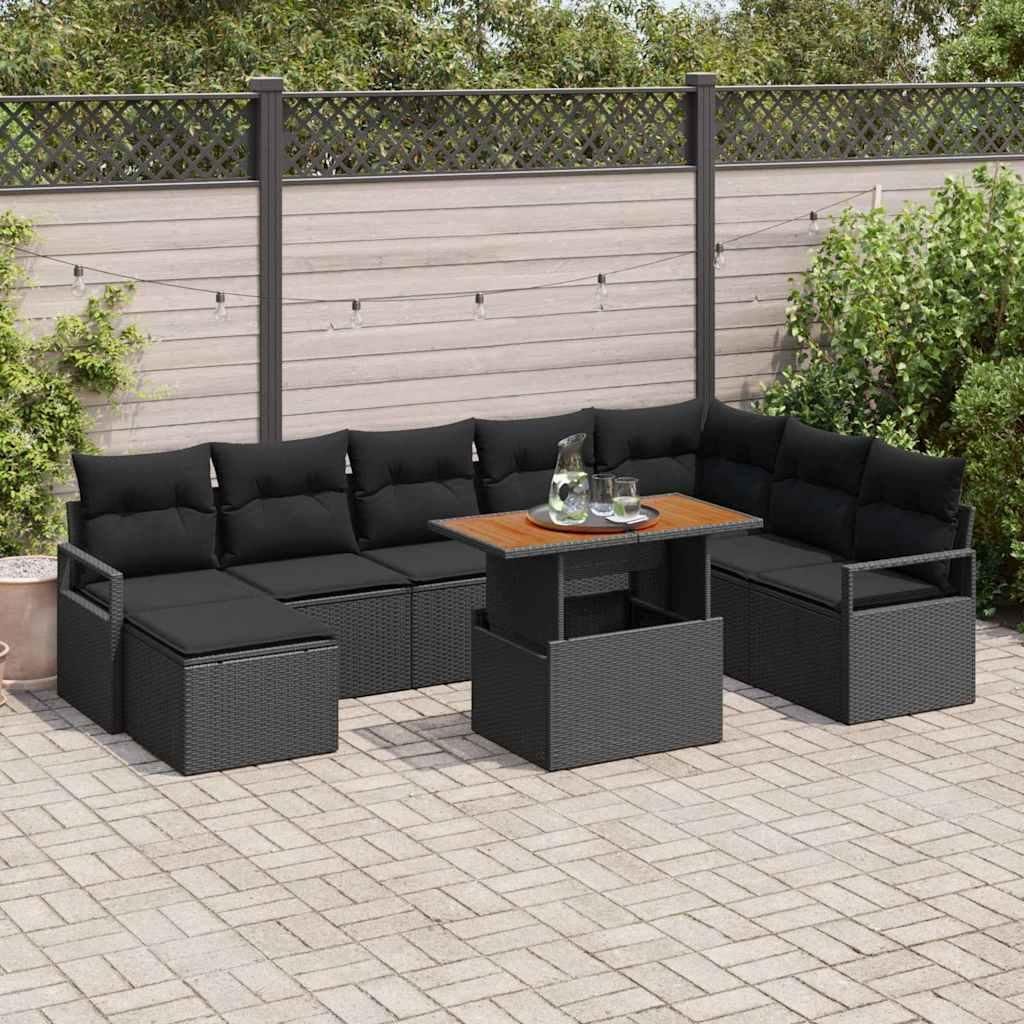 Möbel Garten-Sofa-Set mit Speicher 9 pcs Schwarz Poly Rattan - Gartenmöbelgarnituren 3358487