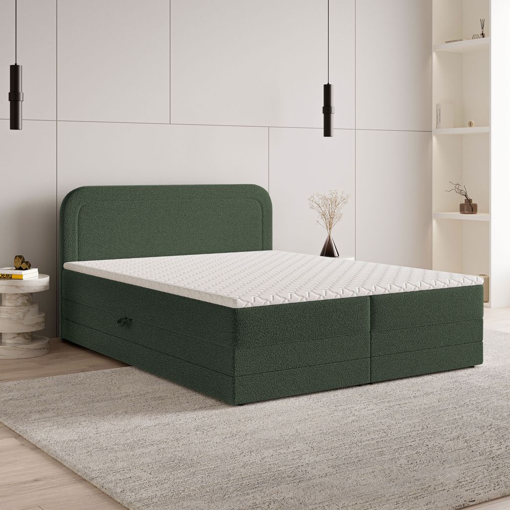 Masseno Boxspringbett ARMEL 160x200 cm Komplett-Set mit Bonell Matratze und Topper, Polsterbett mit Bettkästen -Grün, NOW OR NEVER 37