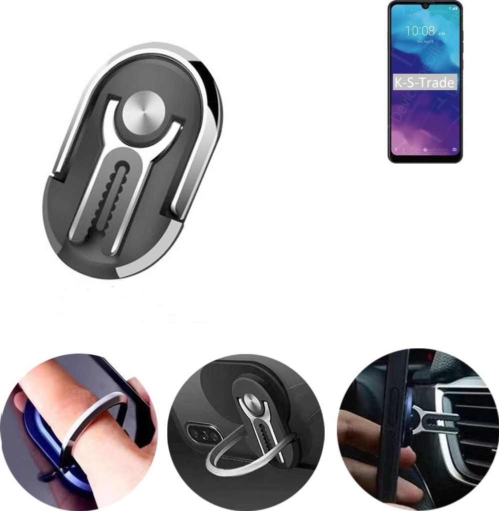 K-S-Trade 3in1 Smartphone-Ring Handy-Ring kompatibel mit ZTE Blade A7 2020 Fingerhalterung Handyring Tischständer Lüftungsgitter-Halterung Tisch