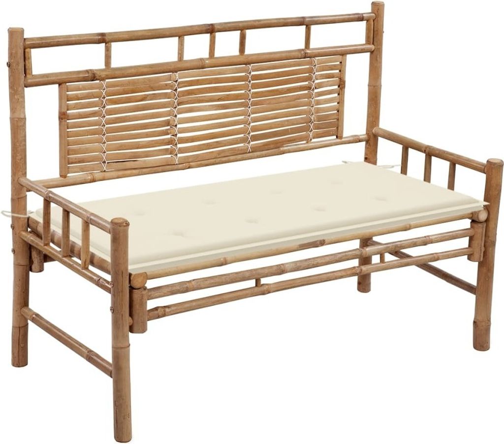The Living Store Gartenbank mit Auflage 120 cm Bambus