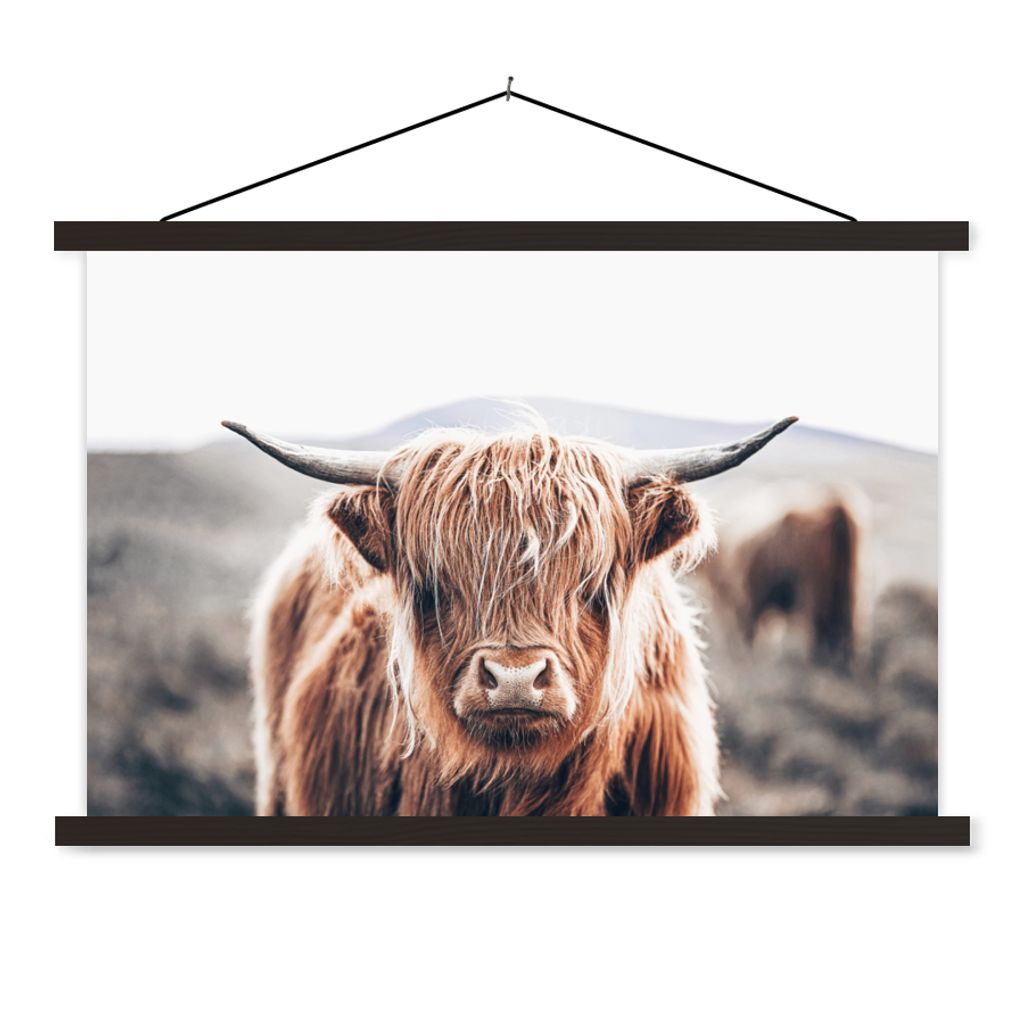 MuchoWow Textilposter Schottischer Highlander - Berg - Hoorn 120x80 cm mit schwarzem Rahmen - Wanddeko