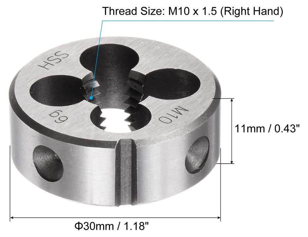 Runde Schneideisen, Metrisches M10 x 1,5 Gewinde (Rechtsgewinde), Hochgeschwindigkeitsstahl (HSS) Schneideisen Reparaturwerkzeug