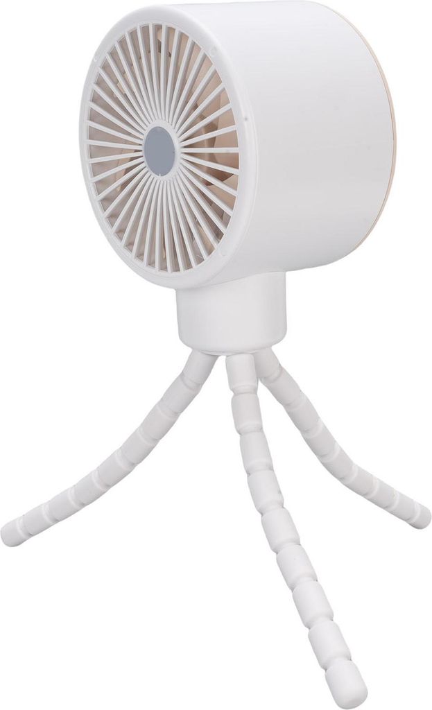Batteriebetriebener Kinderwagen, digitales Display, 360-Grad-Oszillation, Ventilator, Stativ, zum Anklippen, flexibel, 4000 mAh, Weiß