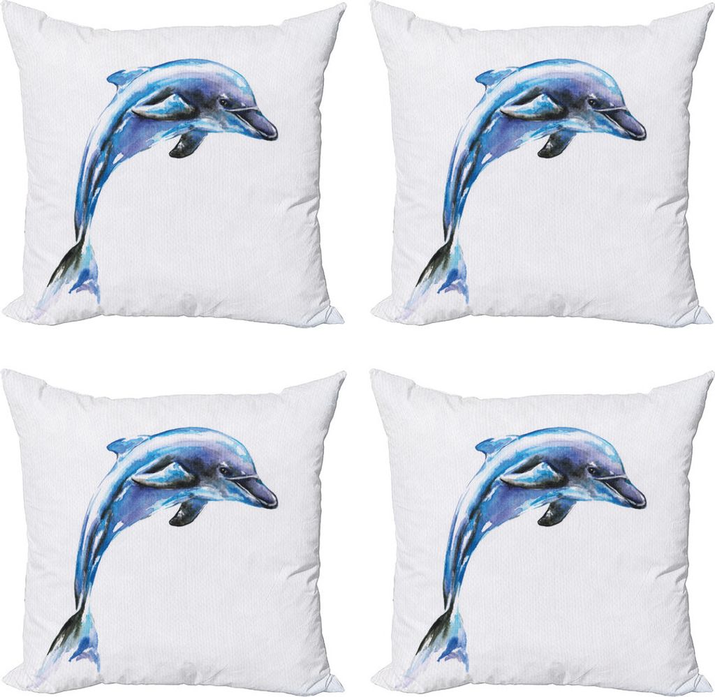 ABAKUHAUS Delfin Kissenbezug Set (4 Stück), Ökologische Themen Design, Moderner Doppelseitiger Digitaldruck, 60 cm x 60 cm, Blau Lila Schwarz
