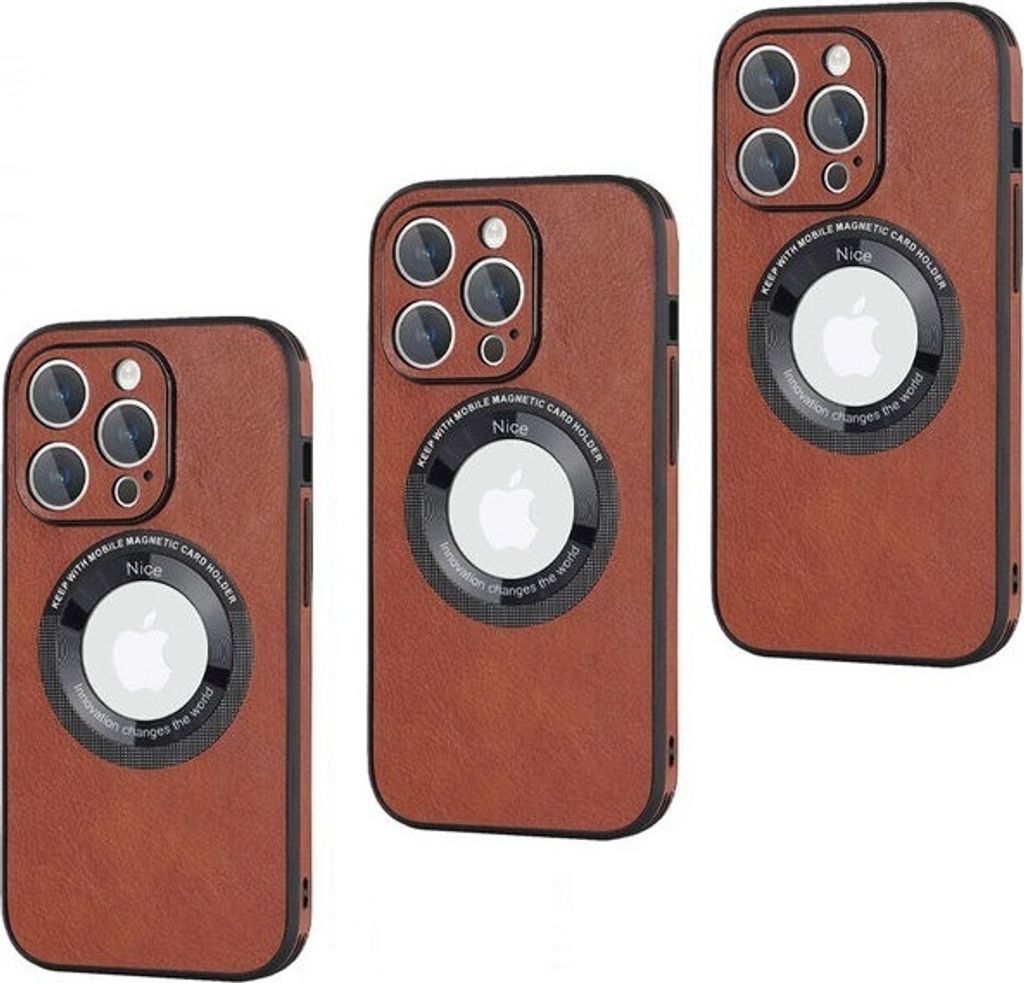 MagSafe Hülle für iPhone 15 Handy Schutz Silikon Magnet Case Tasche Kunstleder - BRAUN