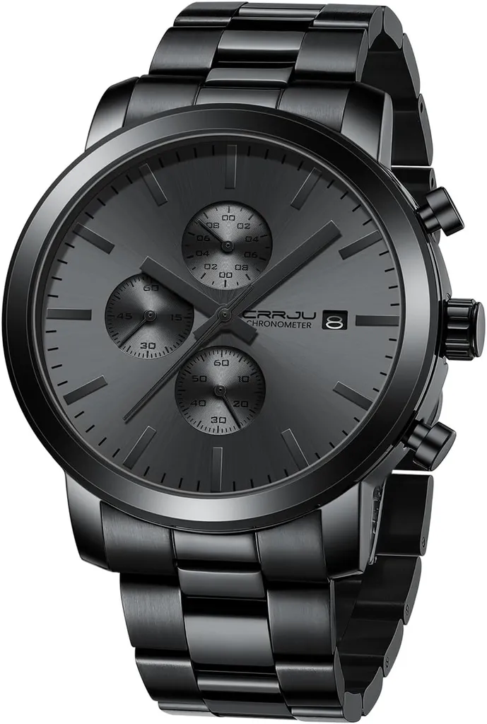 Orologio da uomo Cronografo Cinturino in acciaio inox Orologi da uomo impermeabile Cronometro da polso Business Nero con data Orologi al quarzo analogici