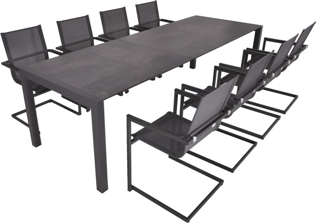 A dining table and chairs set.