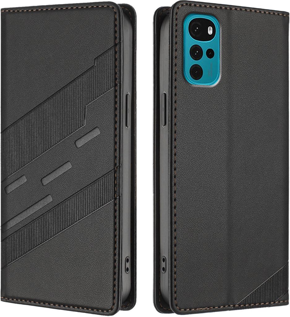 Hülle für Motorola Moto G22 / E22s, Kunstleder Brieftaschen Handyhülle mit Kartenfach und Standfunktion Schwarz