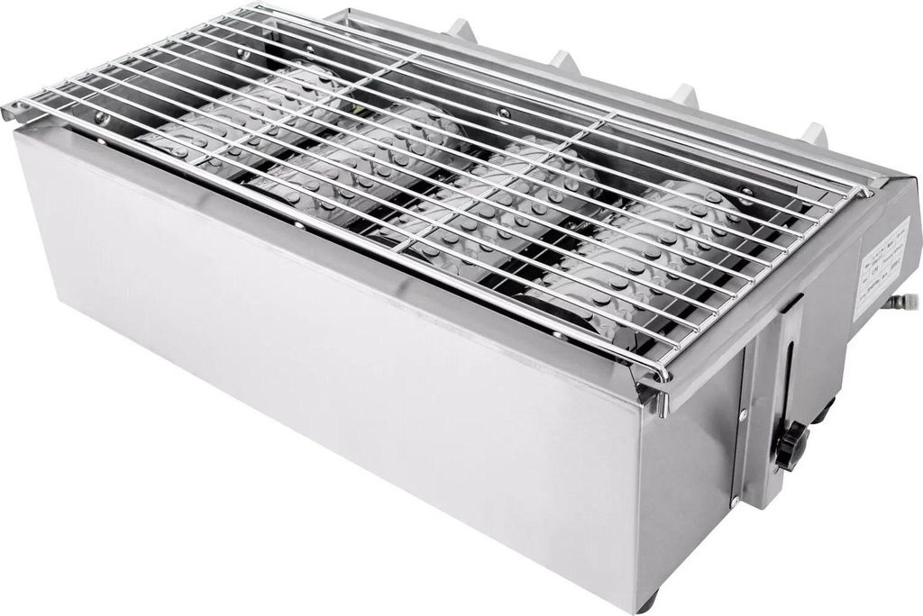 BBQ Grill - Gasgrill - 4 Brenner - Rauchfrei - Höhenverstellbar - Edelstahl-Grillplatte - Leicht Zu Reinigen - Für Draußen - Silber