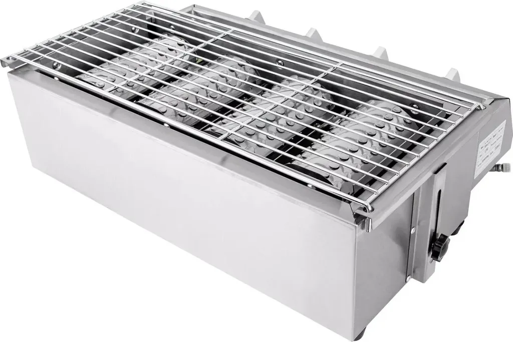 Barbecue à Gaz Inox sans Fumée - Cuisine d'Extérieur à 4 Feux Argentés