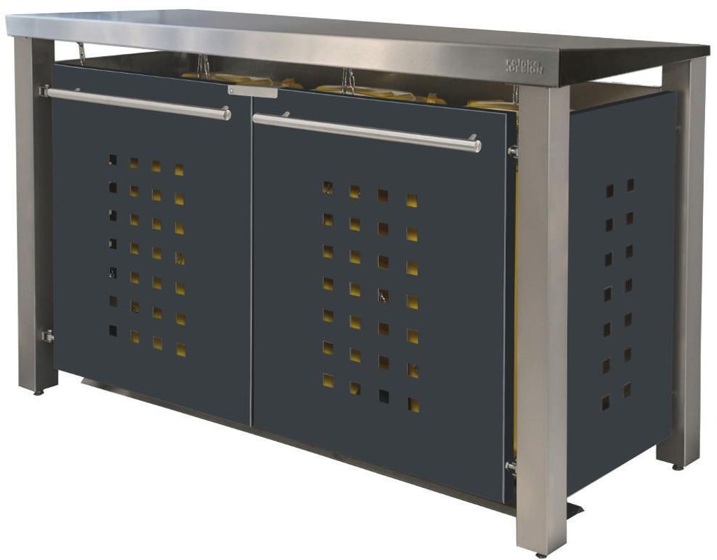 reinkeDESIGN | Müll-Box 2x120L | Typ_E | Flachdach, Pfosten aus V2A, Farbe Anthrazit | für Reihenhaus, Deutsche Qualität