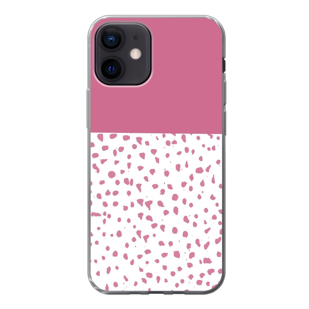 MuchoWow Handyhülle Schutzhülle Hülle für iPhone 12 Punkte - Rosa - Muster Silikon Softcase Handy Hülle - Schutzhülle