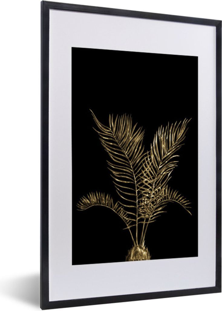 MuchoWow MuchoWow Gerahmtes Poster Blätter - Schwarz - Gold 40x60 cm - Poster mit zchwarzem Bilderrahmen - Poster in Rahmen