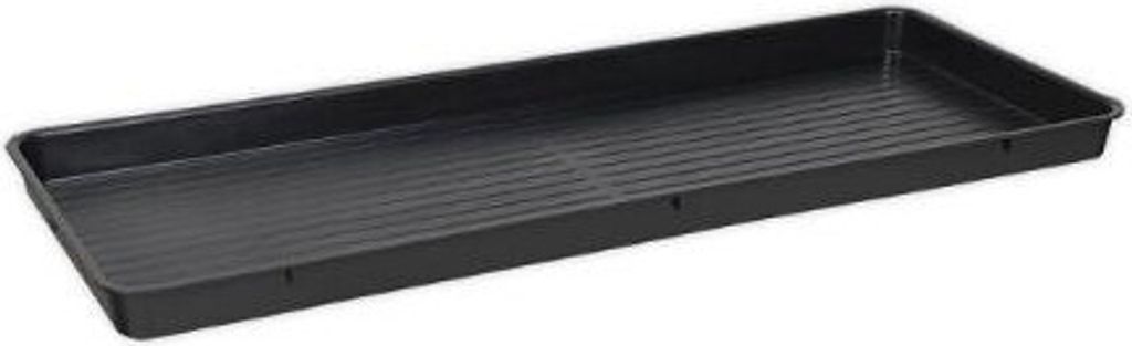 A black plastic drip tray with a ribbed interior.