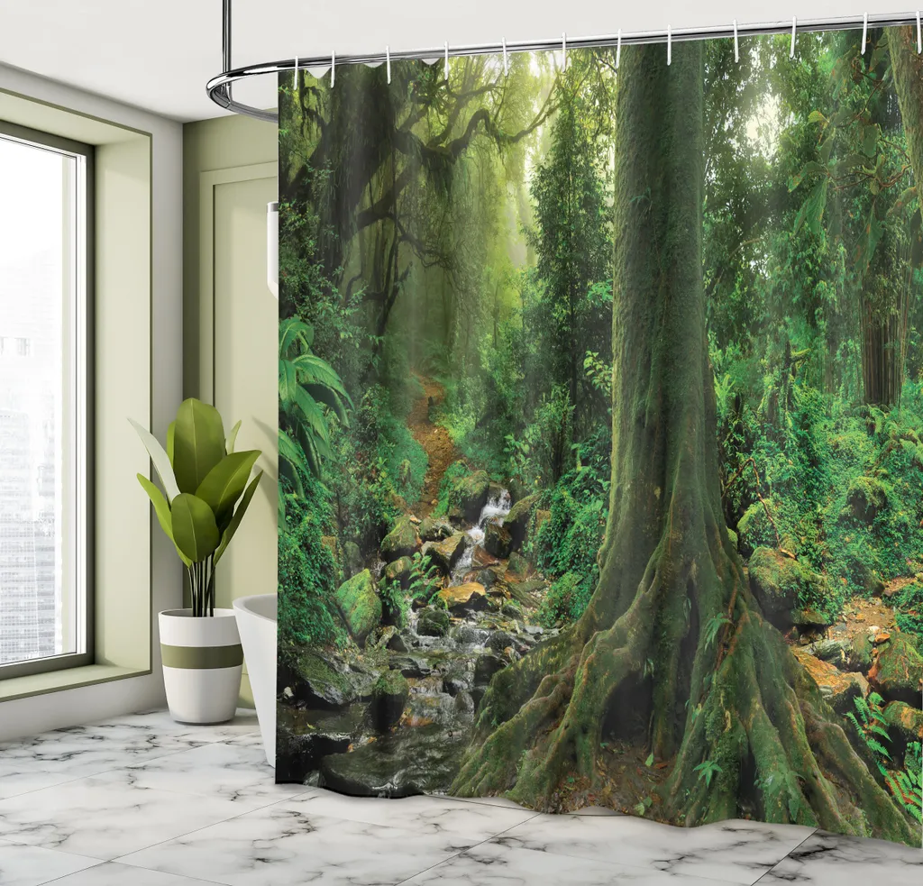 Tenda Da Doccia Con Foresta Pluviale 188x188 Cm - Poliestere Con Ganci