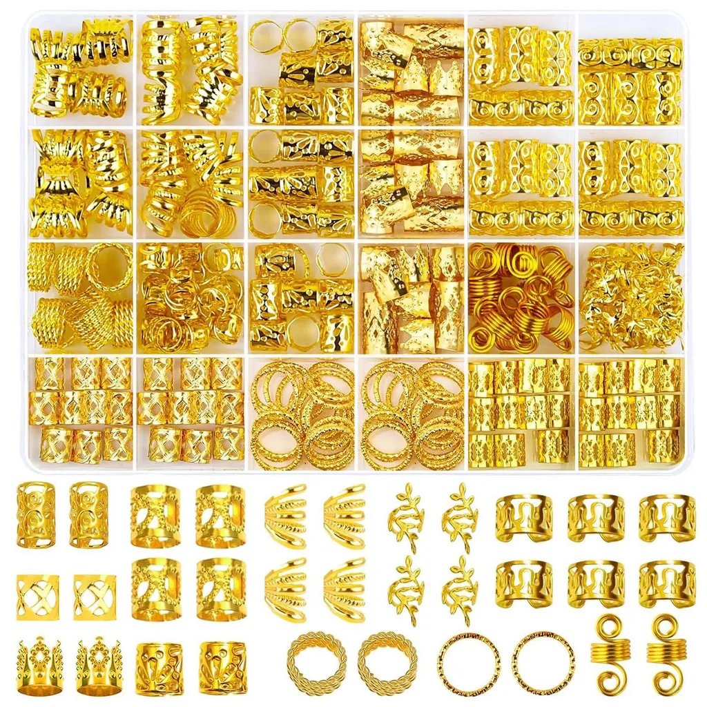 Bijoux de cheveux dreadlocks avec 290 spirales dorées ajustables