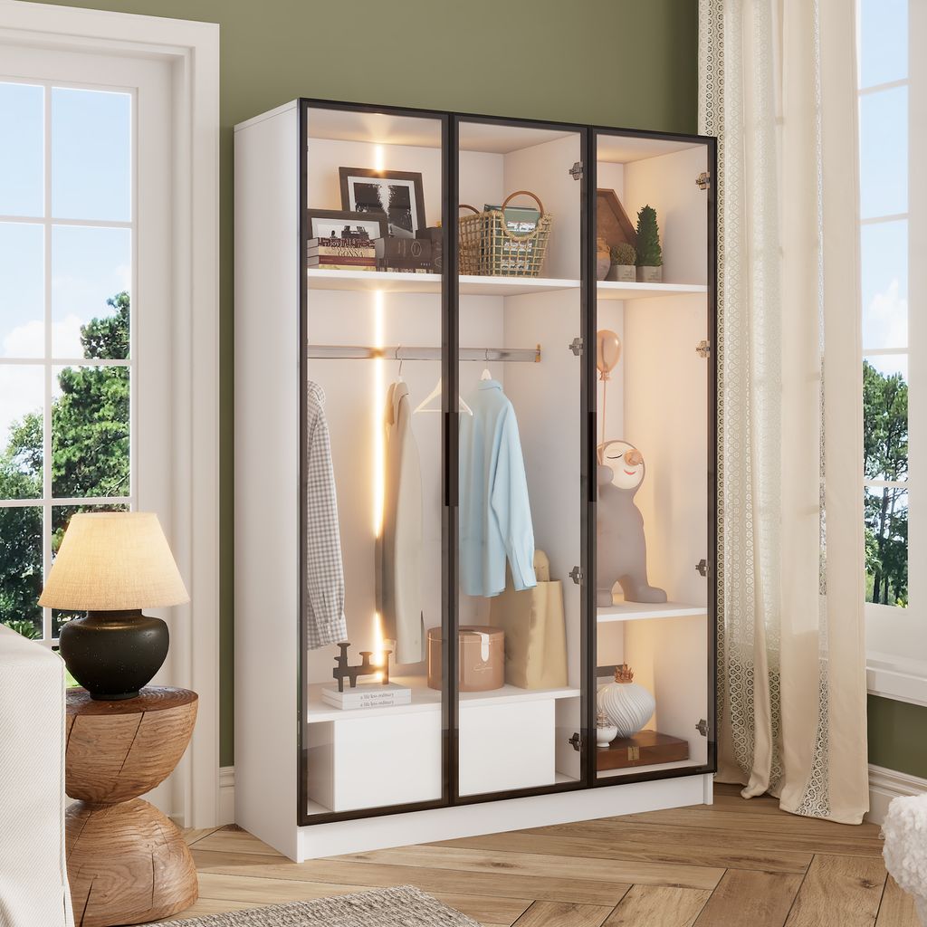 okwish Kleiderschrank mit 3 Glastüren, 1 Schublade und 1 Produktbild 1