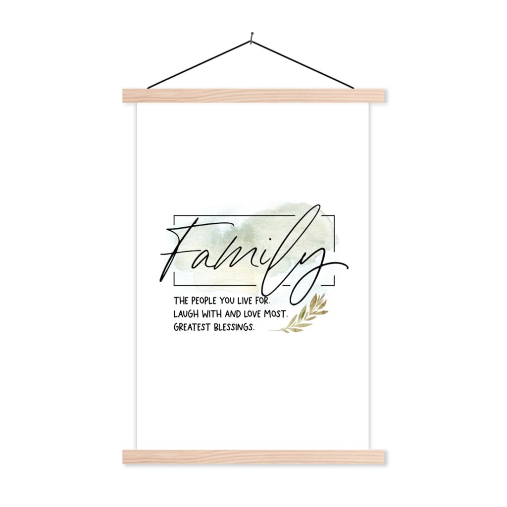 MuchoWow Textilposter Sprichwörter - Zitate - Familie 60x90 cm mit holzfarbenen Rahmen - Textil