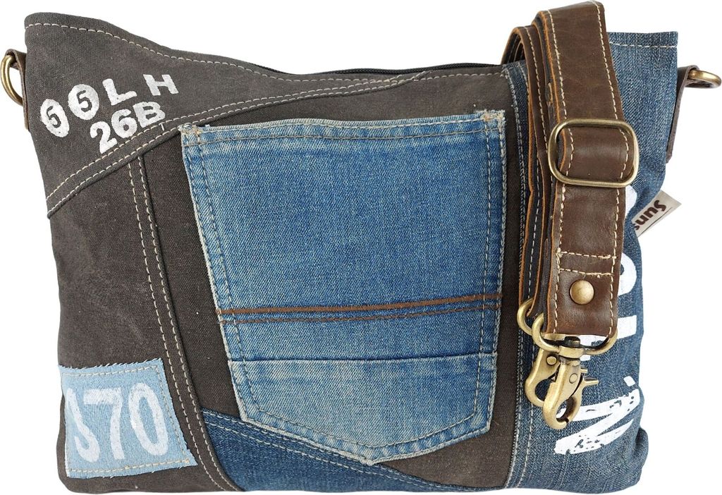 Damen Tasche Umhängetasche Handtasche, kleine nachhaltige Bag aus recycelter Jeans und Canvas, Vintage Design Teenager Taschen praktische