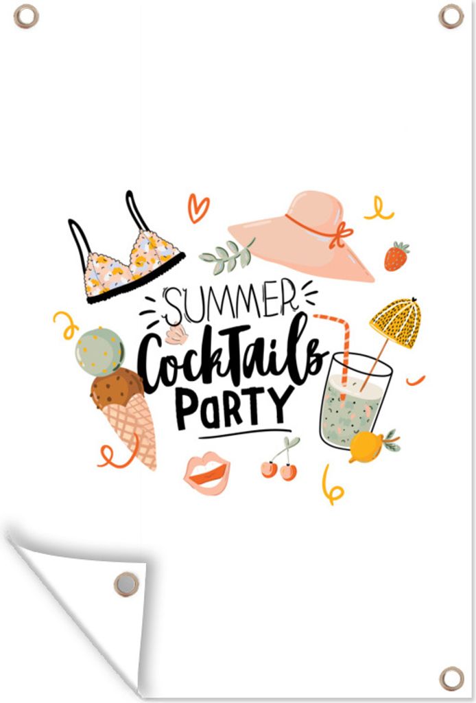 MuchoWow 40x60 cm Outdoor-Poster Gartendeko Sichtschutz Garten Poster für den Garten Hut - Bikini - Cocktail