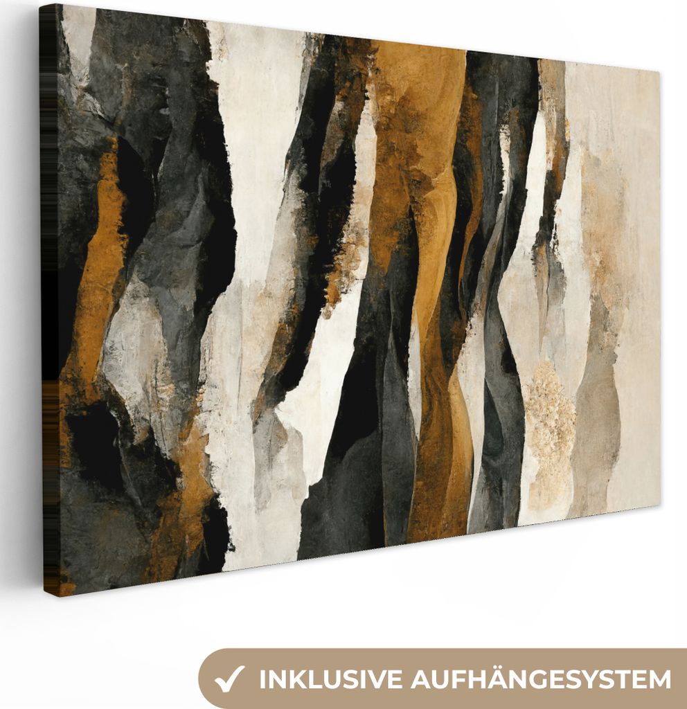 MuchoWow - Leinwandbilder - Kunst - Landschaft - Berge - Schwarz - Weiß - Beige, Wandbild, Wanddeko Bilder Wohnzimmer, 90x60 cm