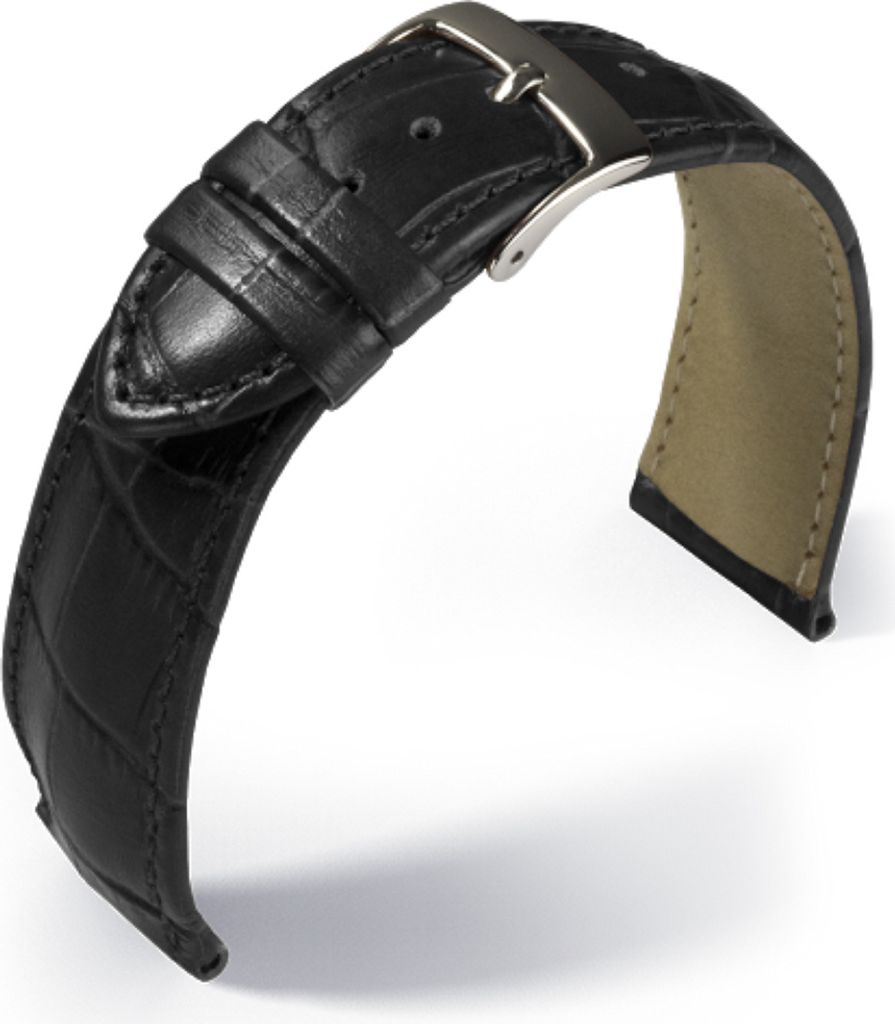 Barington Kroko-Print Uhrenarmband XL Kalbleder schwarz Krokooptik, Stegbreite:12mm, Schließe:Silbern