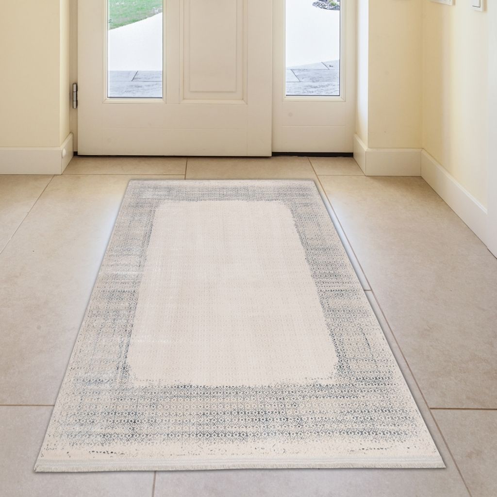 Eleganter glänzender Teppich in blau-weiß Größe - 80 x 150 cm