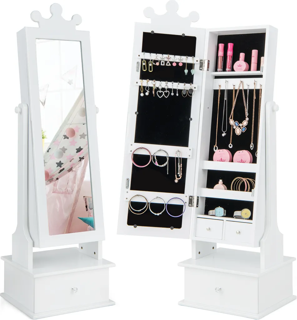 Psyché miroir enfant avec rangement bijoux et tiroirs de rangement blanc