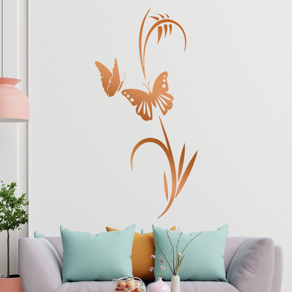 Schmetterlinge - Pflanze - Gräser Wandtattoo in 6 Größen - Wandaufkleber Wall Sticker - Dekoration, Küche, Wohnzimmer, Schlafzimmer, Badezimmer
