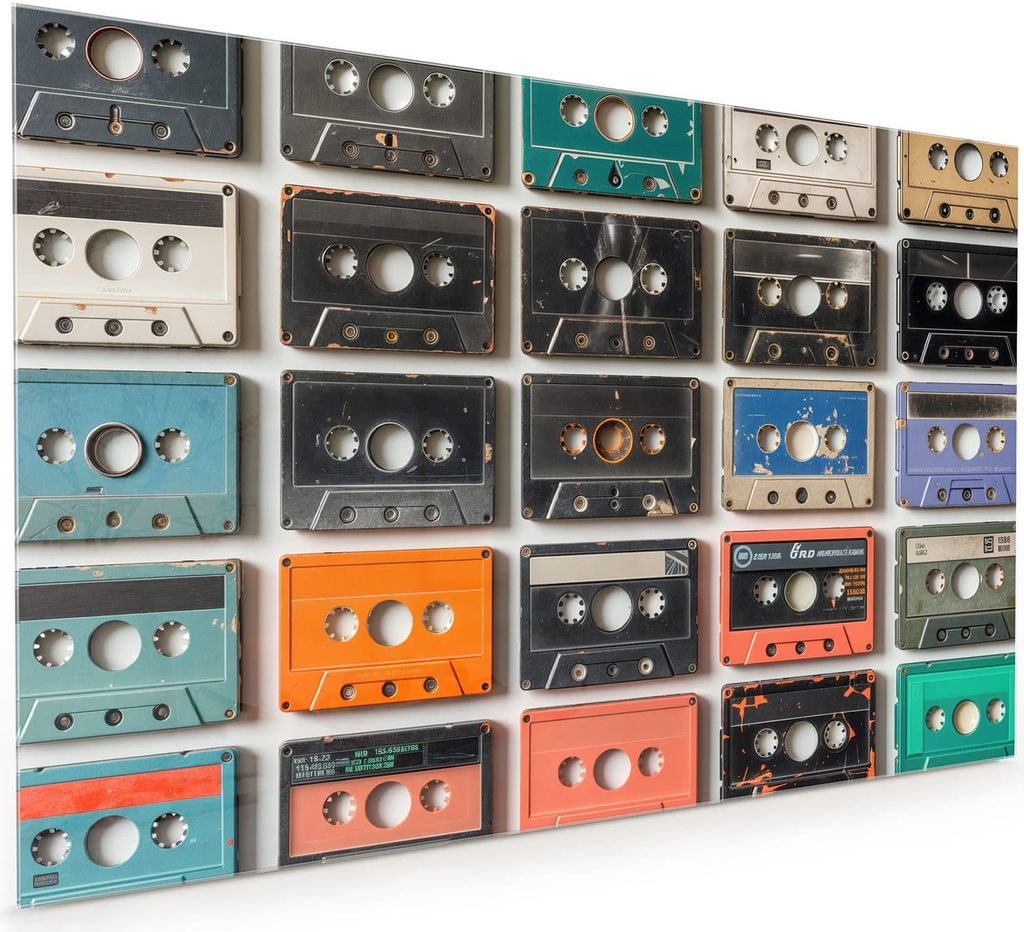 Küchenrückwand Spritzschutz Glas mit Motiv Vintage Kassetten Plakat 40 x 40 cm