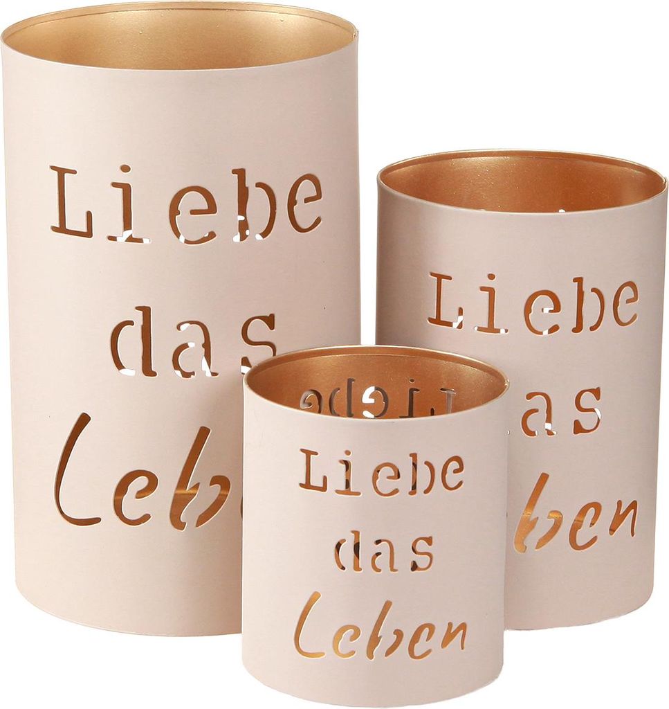 Windlicht Liebe das Leben Beige Gold Ø13/10,5/9cm Set Deko