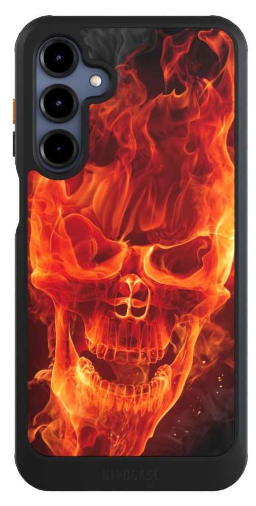 NIVOCASE Hülle für Samsung Galaxy A16 5G Handyhülle NIVOcore Case Schwarz Feuer Schädel Totenkopf
