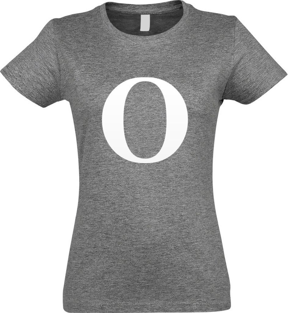 Kiwistar - T-Shirt tailliert - Damen - Graumeliert - Buchstabe O - Alphabet - mit Motiv Bedruckt - Funshirt Design - Sport - Freizeit - Damen - XXL