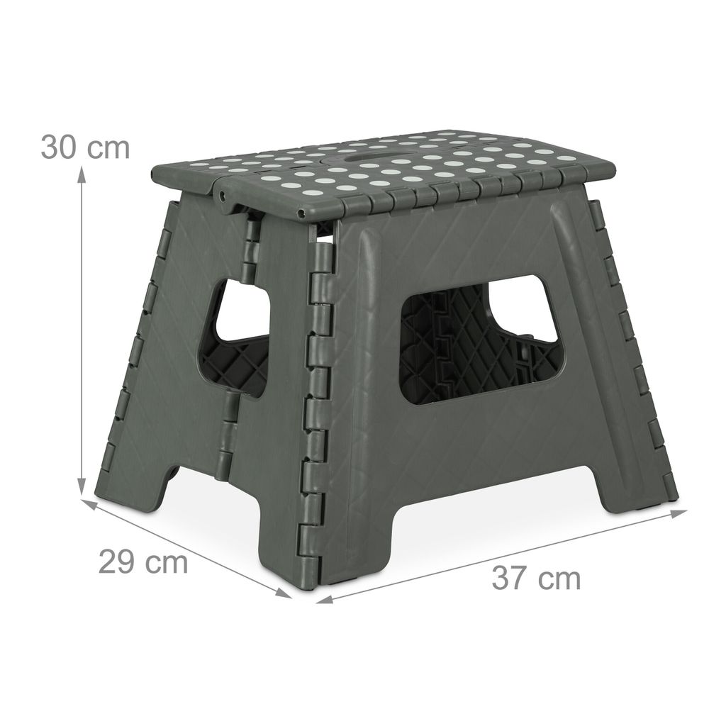 Tabouret Pliant Relaxdays Escabeau 1 Marche Avec Poignée - Jusqu'à 120 Kg - Gris/Noir