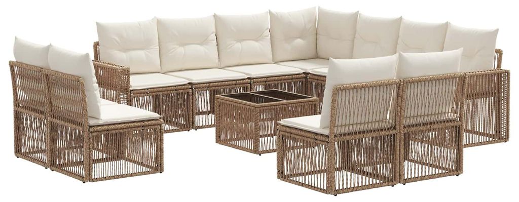 Gartensofa-set 12 pcs Beige und Cremeweiß Poly-Rattan