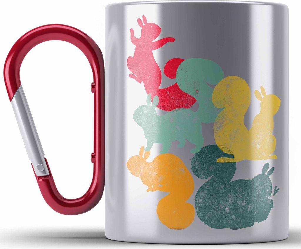 Trendation - Eichhörnchen Edelstahl Tasse Karabiner Geschenk Grafik für Eichhörnchen Liebhaber Geschenkidee Lustige Edelstahl Tasse Karabiner Re...