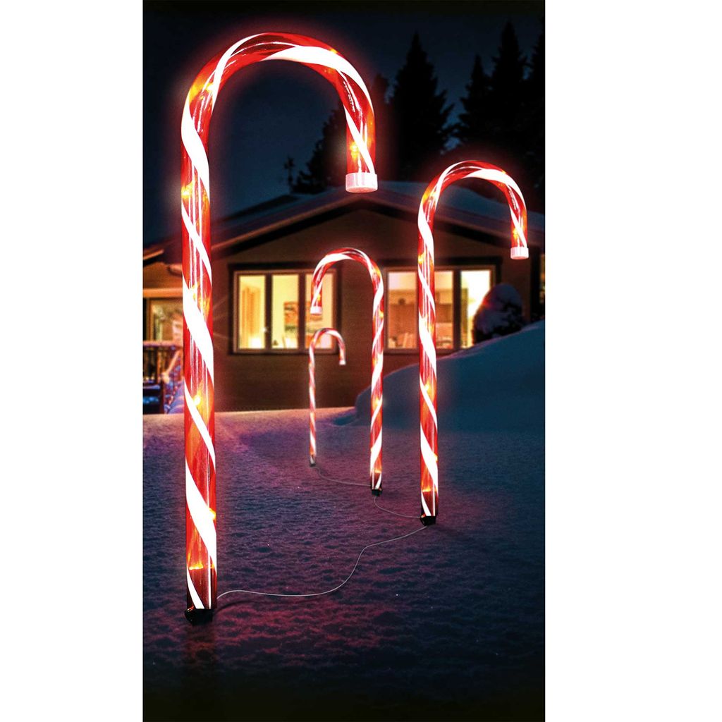4er Set LED-Gartenleuchtstäbe Zuckerstange 32 weißen LEDs Leuchtstab