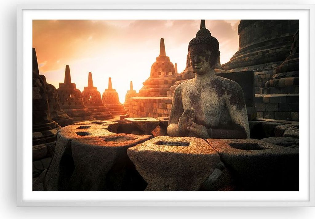 Gerahmtes Poster - Weißer Rahmen - Buddha Glaube Asien - 91,5x61 cm - Wand Bild - Wanddeko - Wandbilder - Kunstposter - Wandposter - Bilderrahmen ...