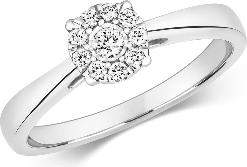 Funkelndes Feuer Klassischer 9 Karat (375) Weißgold Solitär Verlobung Diamant Ring Brillant-Schliff 0.15 Karat H - I1, 51 (16.2); TRS211669KWRSL