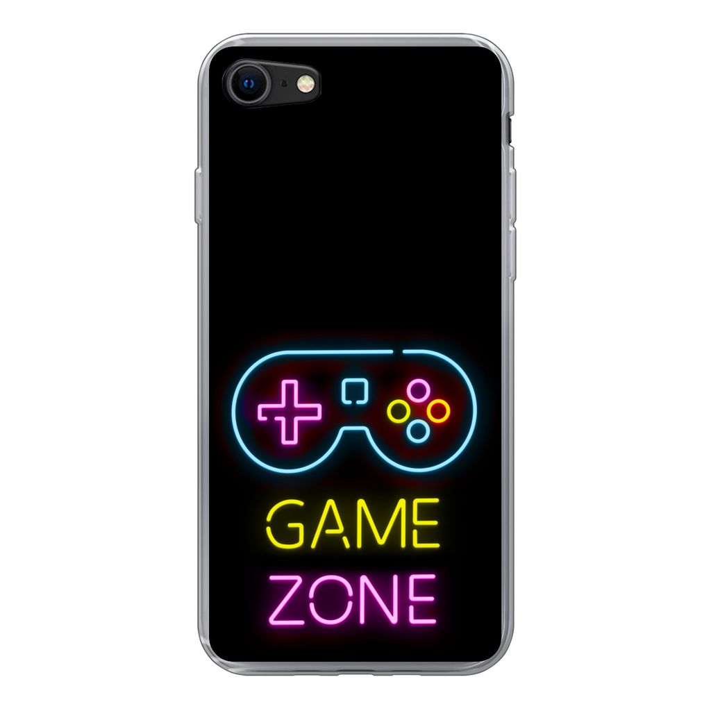 MuchoWow Handyhülle Schutzhülle Hülle für iPhone 7 Controller - Spiel - Neon - Schwarz - Zitate - Spielzone Silikon Softcase Handy Hülle - K...