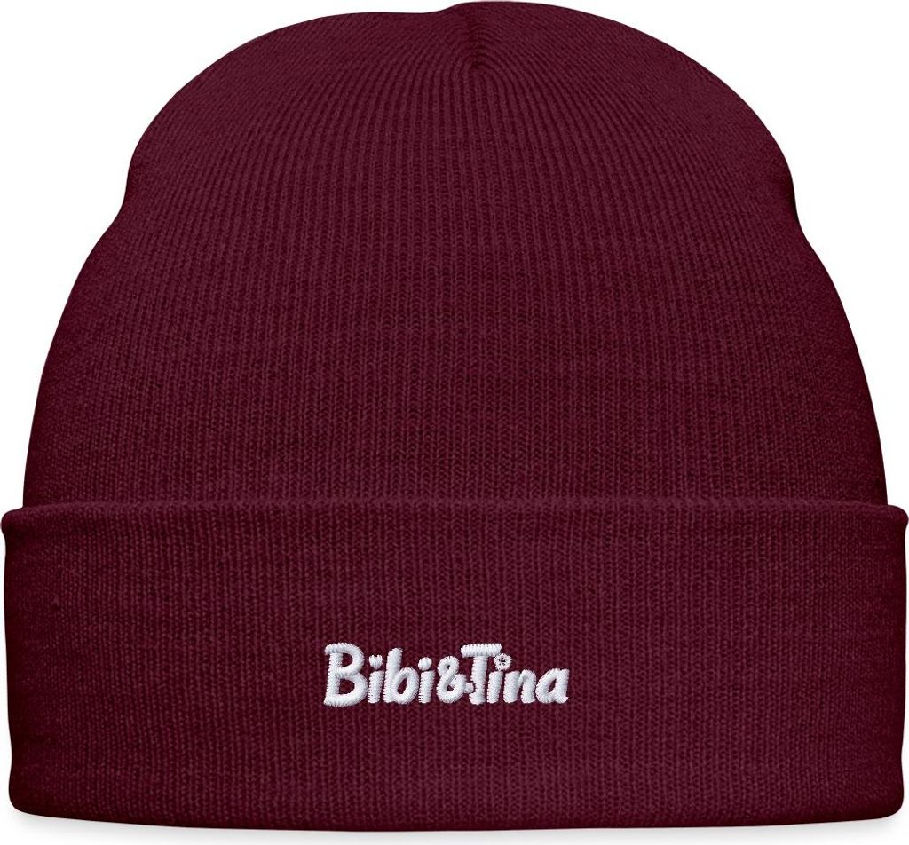Spreadshirt Bibi und Tina Logo Stick Bestickte Wintermütze, One size, Burgunderrot