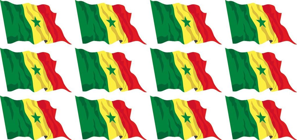 Mini Aufkleber Set - Pack wehend - 50x31mm - selbstklebender Sticker - Senegal - Flagge / Banner / Standarte fürs Auto, Büro, zu Hause und die Sc...