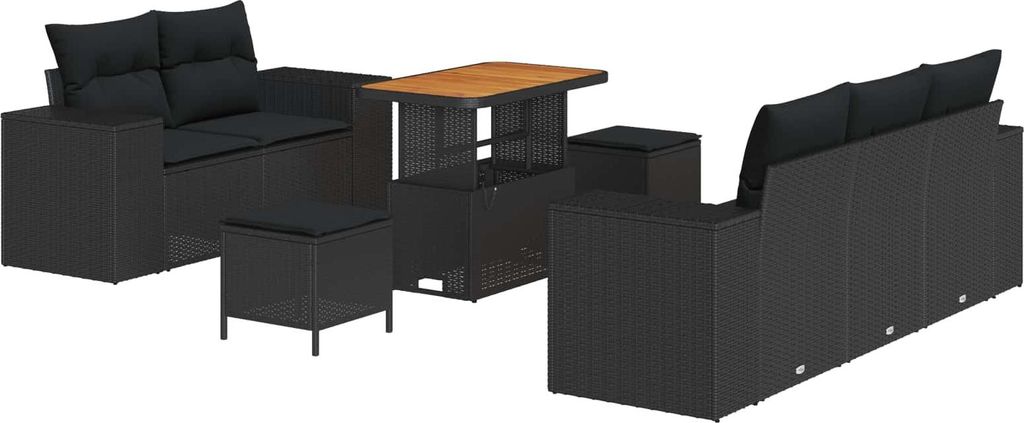 Gartensofa-set 8 pcs Schwarz Poly-Rattan