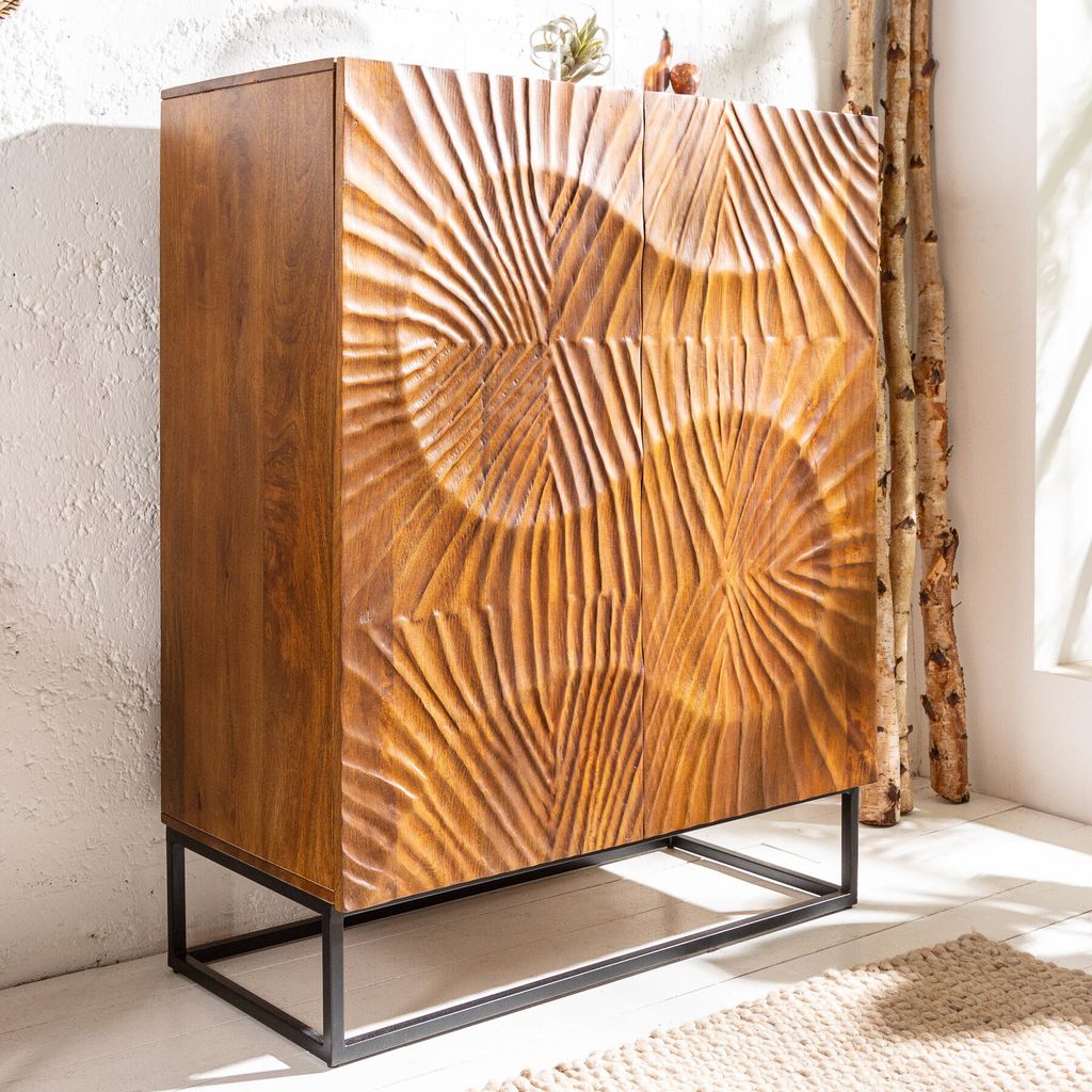 Massives Highboard SCORPION 120cm braun Mangoholz Sideboard Produktbild 