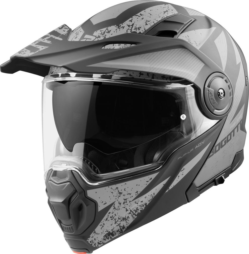 Bogotto FG-102 Safari Fiberglas Enduro Klapphelm, schwarz matt/grau, XL