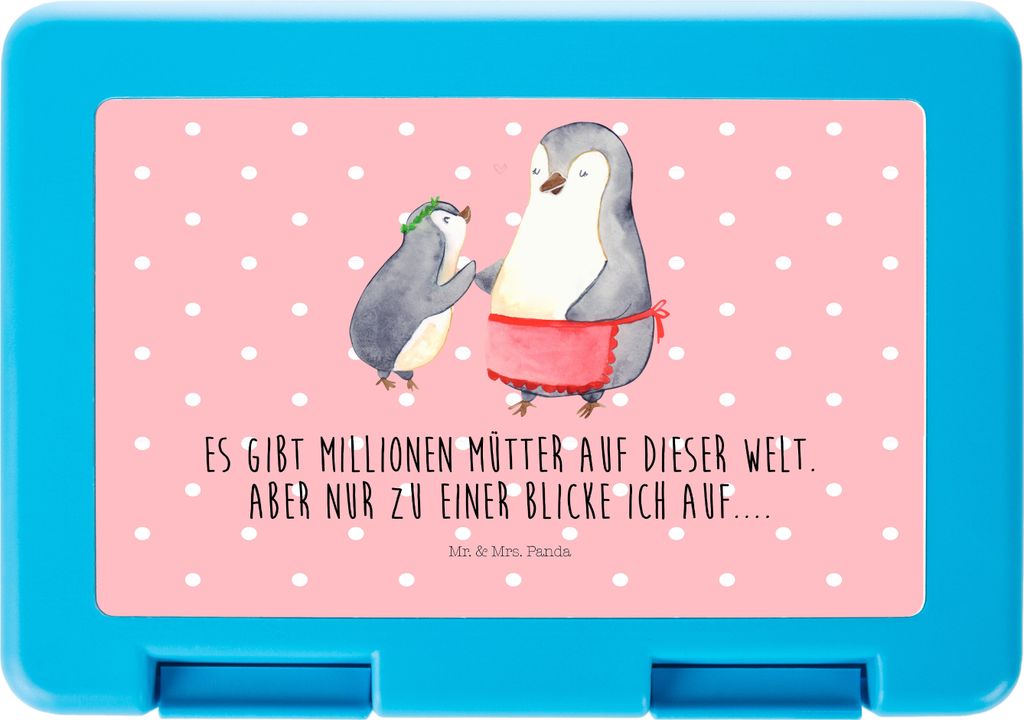 Mr. & Mrs. Panda Bentobox Pinguin mit Kind - Rot Pastell - Geschenk, Bento Box, Snackbox, Mama, Brotzeitbox, Muttertag, Vorbild, Vesperbox, Mutter,...