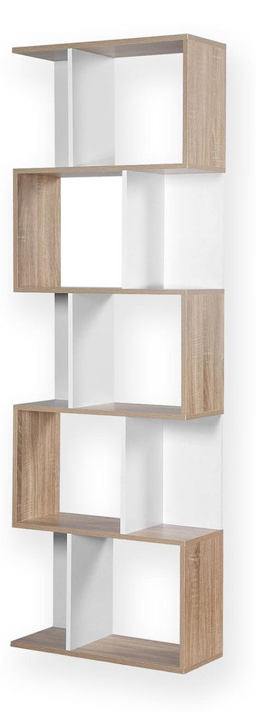 CALICOSY - Bücherregal mit mehreren Fächern H180 cm - Nachbildung Holz und Weiß