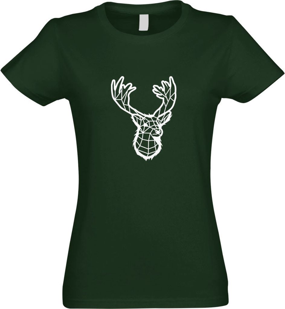 Kiwistar - T-Shirt tailliert - Damen - flaschengrün - Polygon Hirsch REH Figur Tier Art - mit Motiv Bedruckt - Funshirt Design - Sport - Freizeit ...